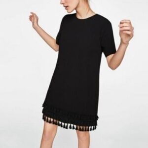 Zara Black Mini Dress with Tassel Hem